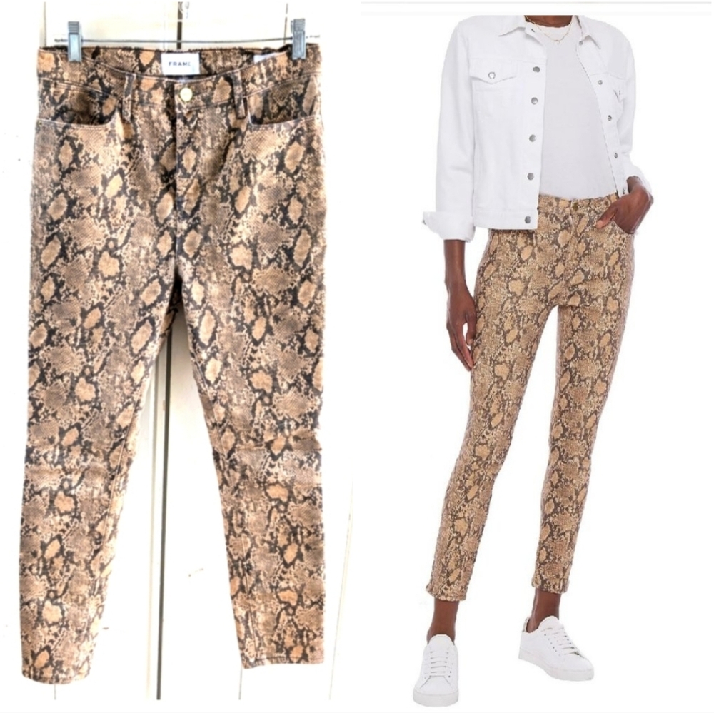 Frame Coated Python Skinny Jeans sz 28